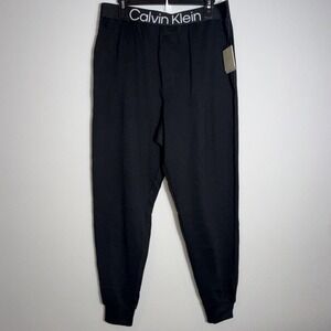 Calvin Klein Mens Large Black Cotton Microfiber Bold Logo Sleepwear Pants Pajama